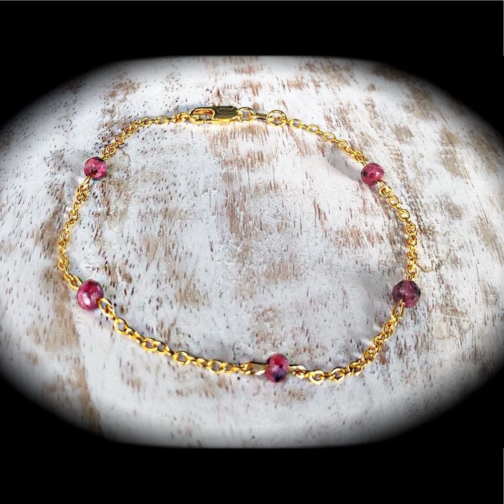 Semiprecious pink opal gold filled chain bracelet